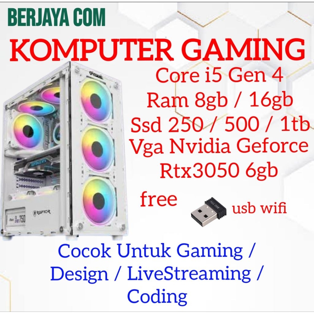 Core i5 Gen 4 - Vga Nvidia Geforce Rtx3050 6gb - 16gb Ram - 500gb Ssd - Pc Rakitan - Komputer Gaming