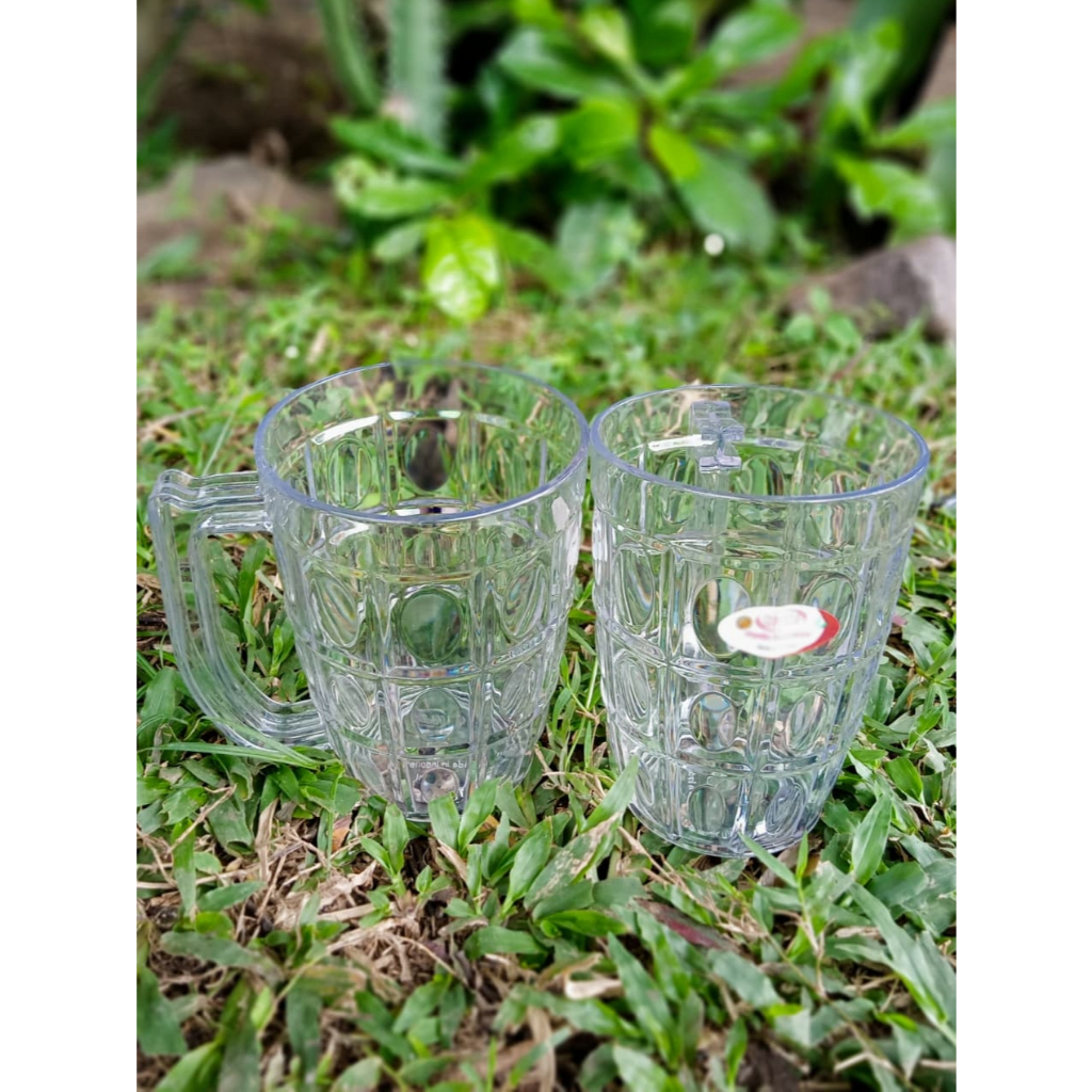 3pcs Gelas Akrilik Gagang Bening 480ml RPM -  Gelas Bening Tebal - Gelas Anti Pecah