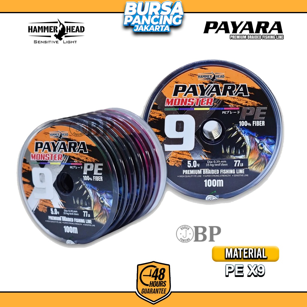Senar PE HAMMER HEAD PAYARA MONSTER X9 100M Multi Color 100% PE Fiber Connecting Super Kuat