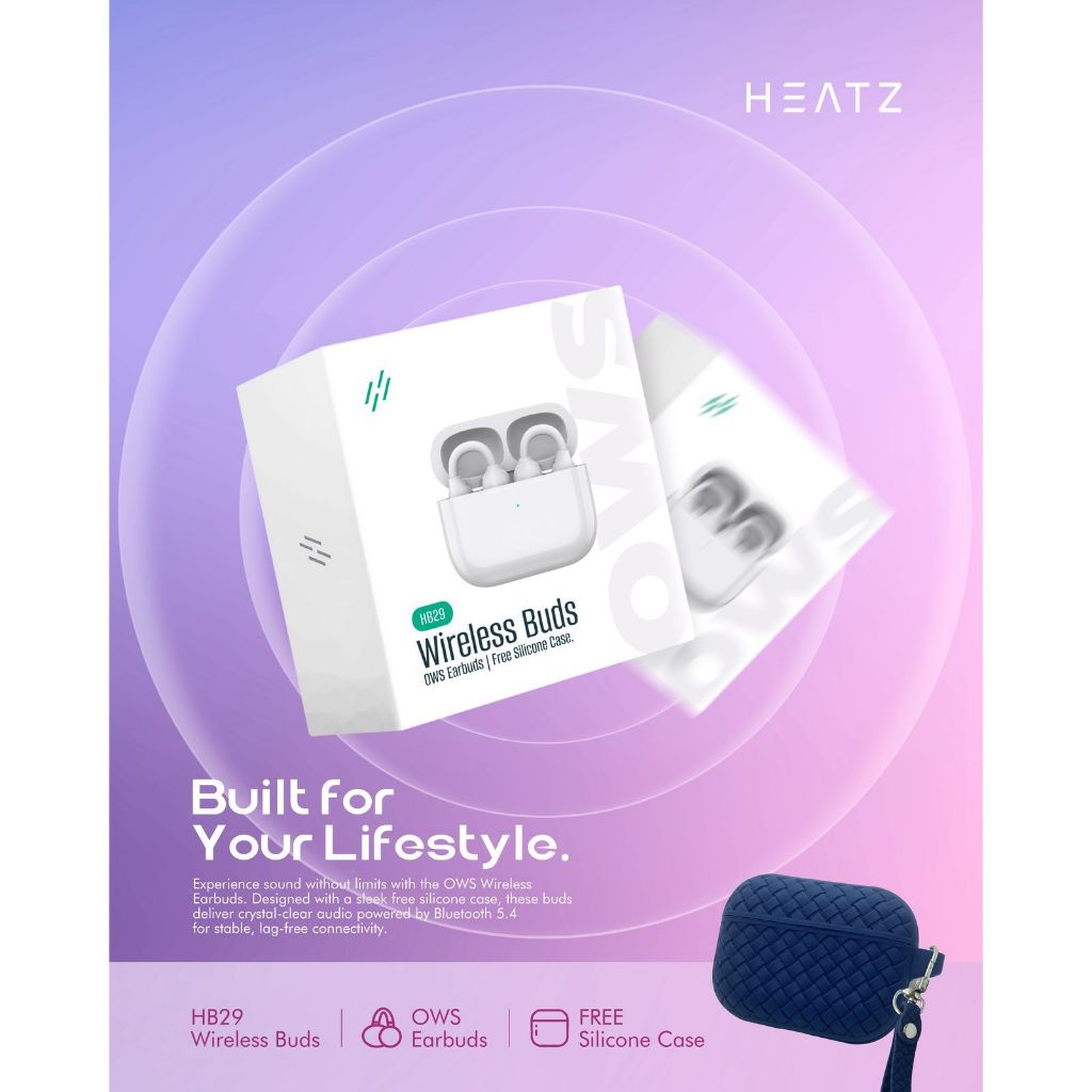 OWS EARBUDS HEATZ HB29 / TWS WIRELESS HEATZ HB29 BLUETOOTH V5.4 IPX54 FREE SILICONE CASE GARANSI 1 T