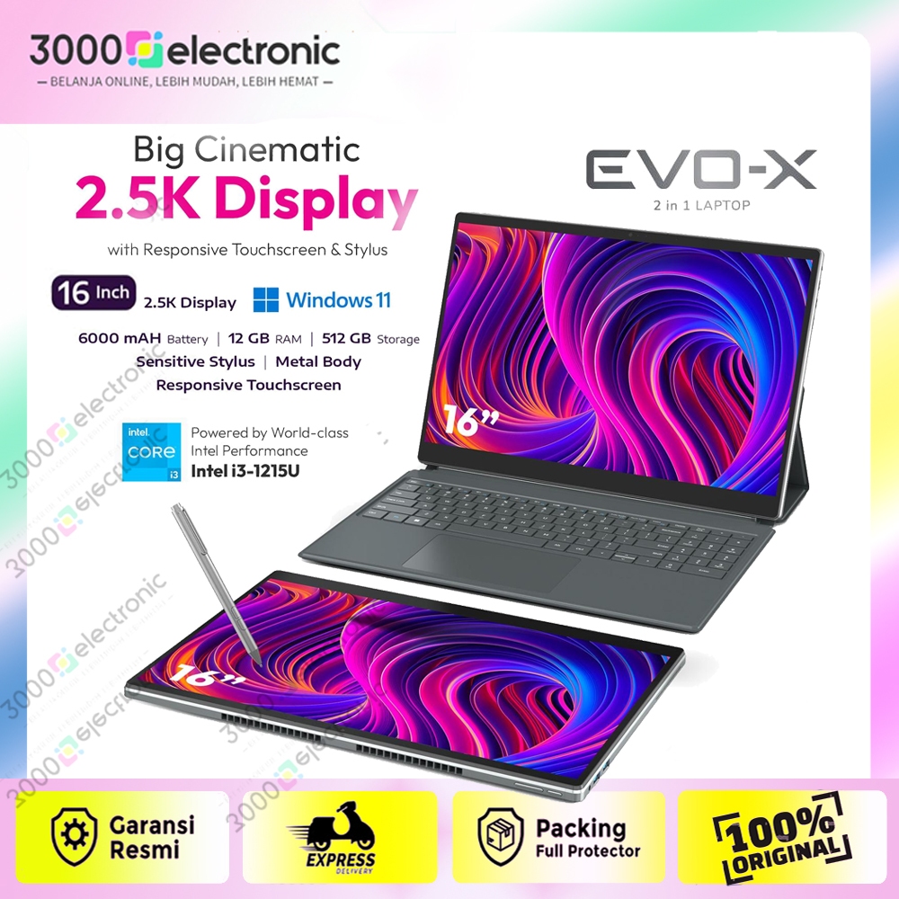 ADVAN Evo-X 16 Laptop Tablet 2 in 1 [ TABLET WINDOWS ] Intel Core i3-1215U - RAM 12GB/ SSD 512GB - L