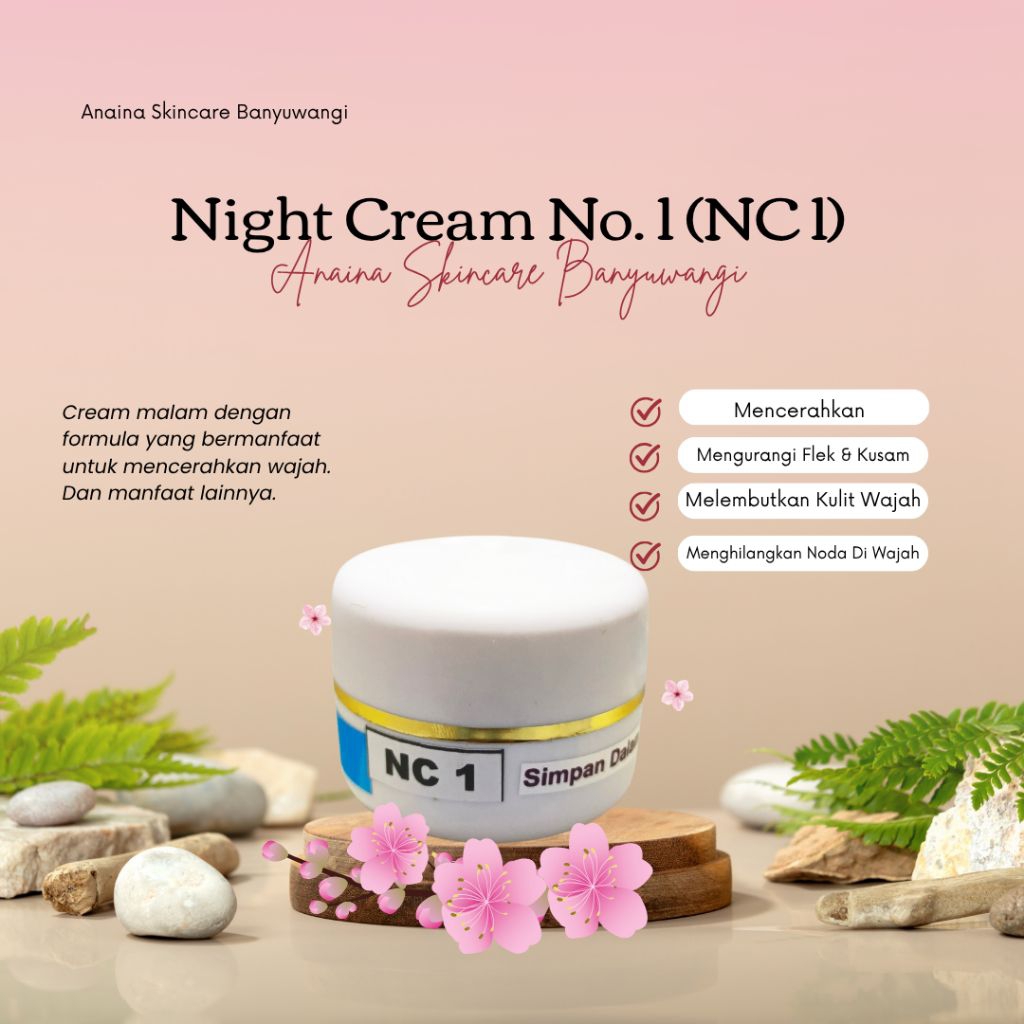Night Cream Krim Malam No 1 Anaina Skincare Untuk Menghilangkan Flek Tebal Menyamarkan Flek & Kusam 