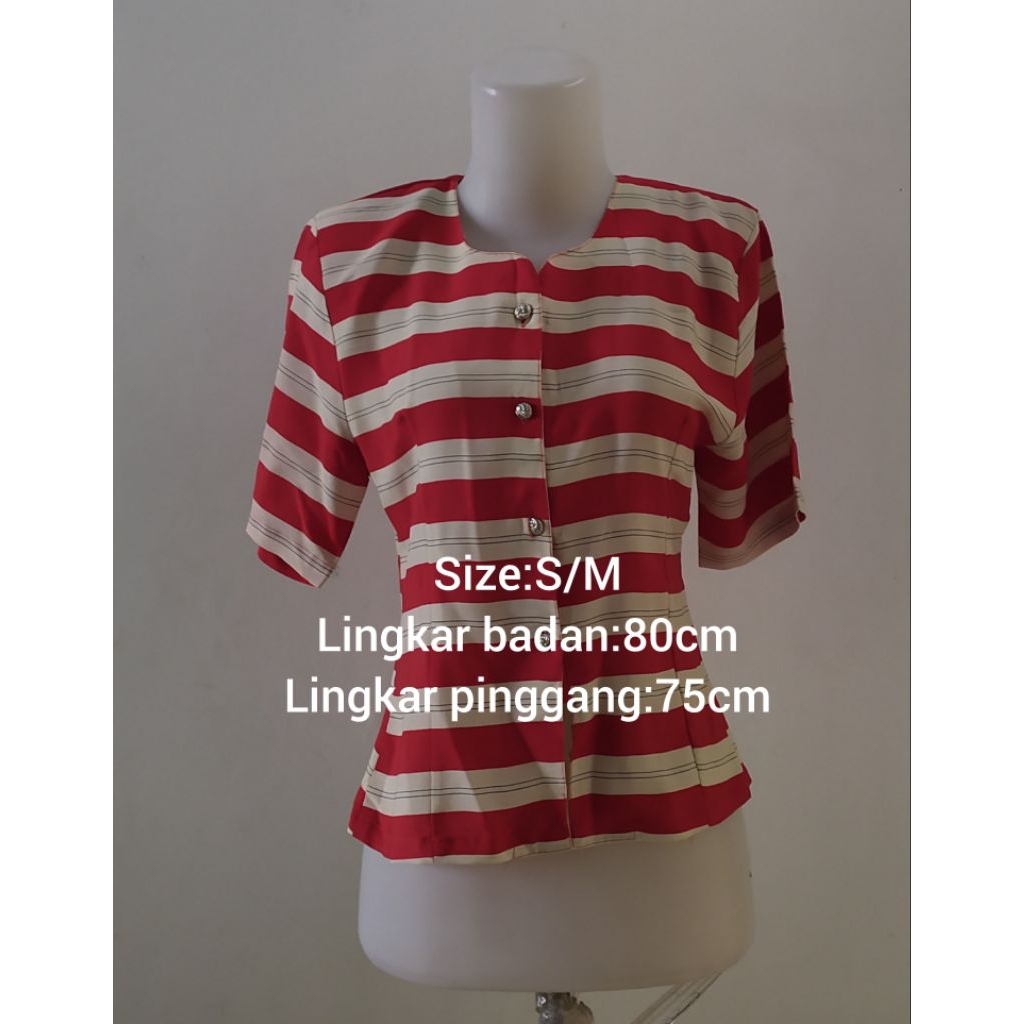Blus wanita salur putih-merah(Preloved)