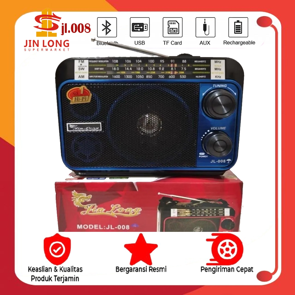 Radio Portable Jinlong JL-008 Putar Musik USB bluetooth memory Siaran FM/AM/SW