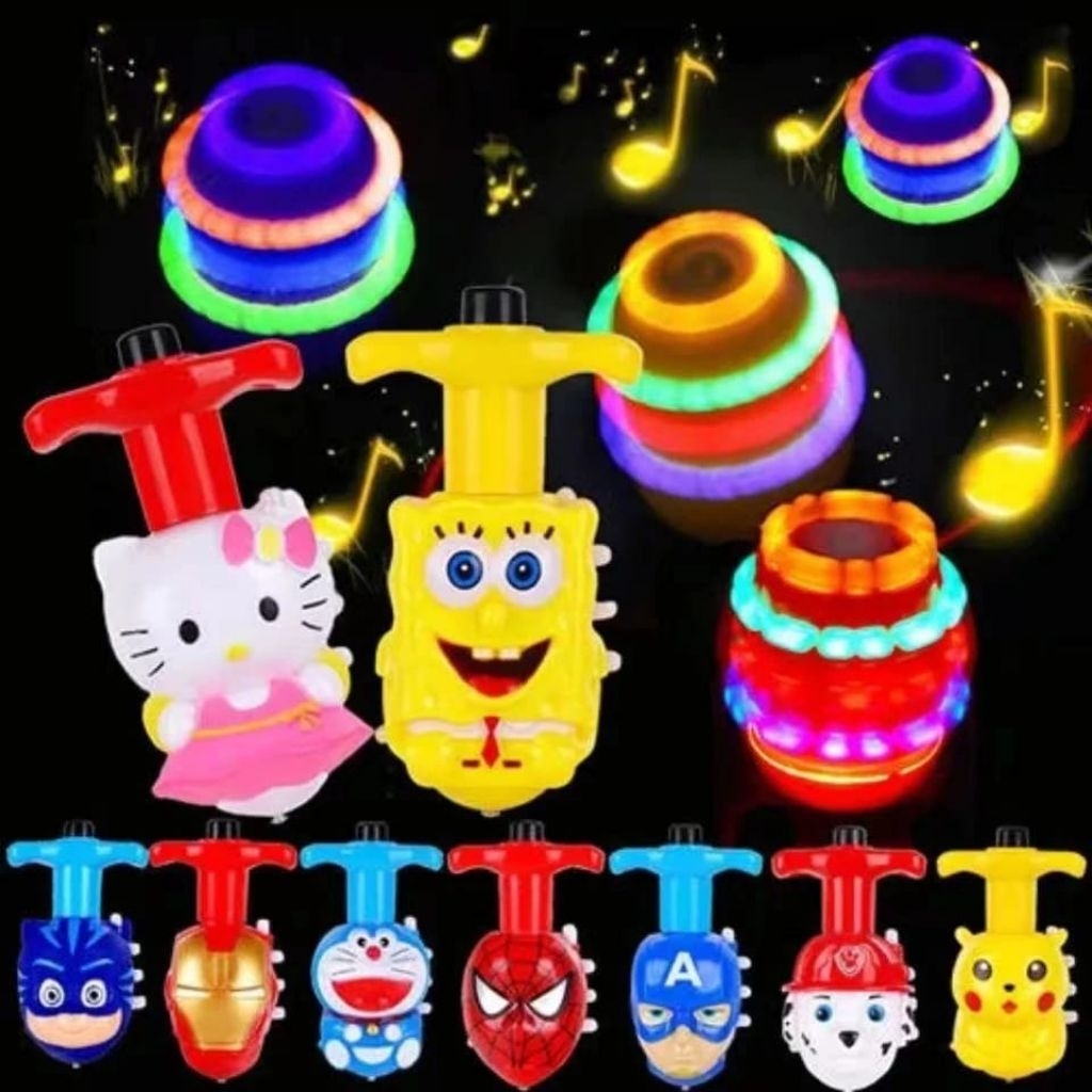 1225 Mainan Gangsing Berputar 3 Motif Ada Lampu Beserta Musiknya / Mainan Gangsing Anak Anak / Maina