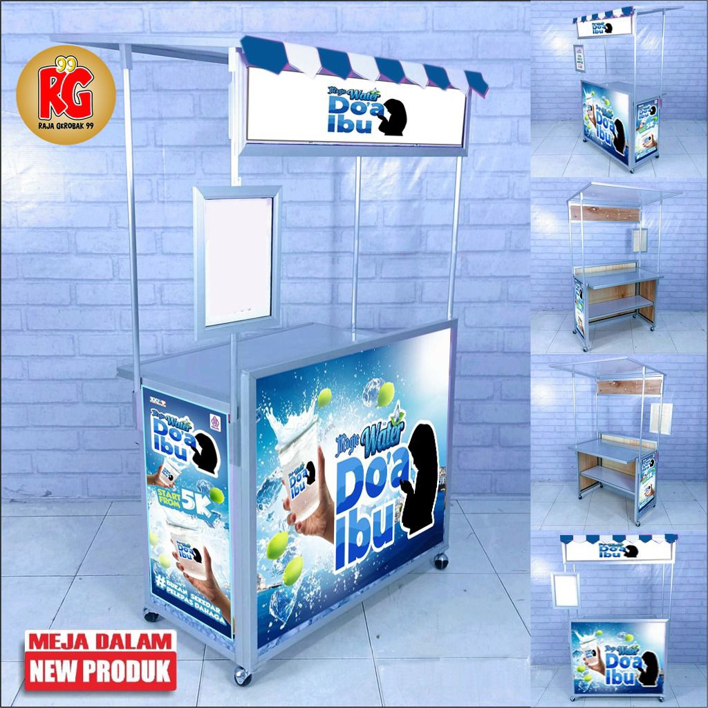 Booth portable gerobak lipat meja dalam atap display jualan bisa dilipat raja gerobak 99 gresik sura