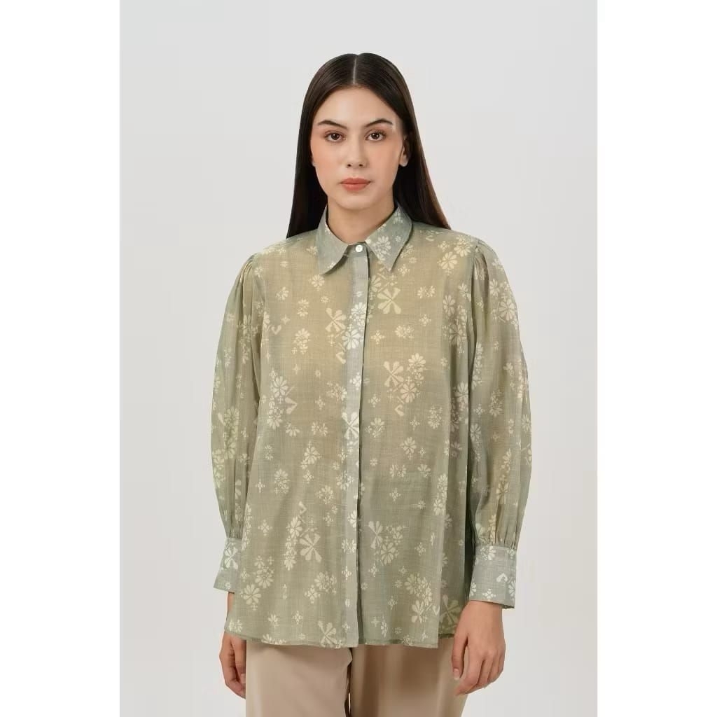 BENANG JARUM - khanum organza shirt - khakhi original JASTIP