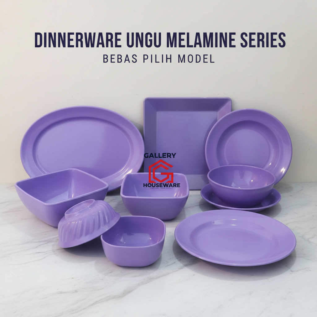Piring Mangkok Cangkir Melamin Ungu Muda Glossy Food Grade SNI - Dinnerware Series Bebas Pilih Model