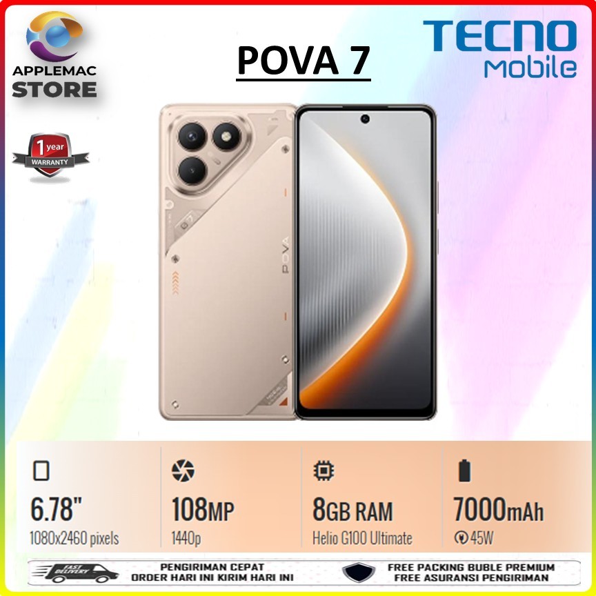 HANDPHONE TECNO POVA 7 8GB 128GB 6,78 INCH 108MP 7000 mAh 4G