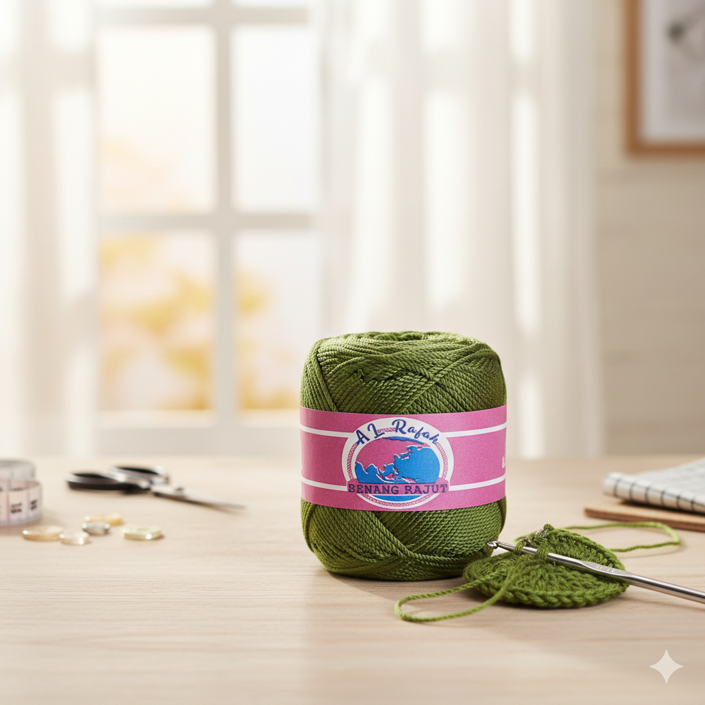 ALRAFAH - BENANG RAJUT POLY KILAP ARMY MUDA