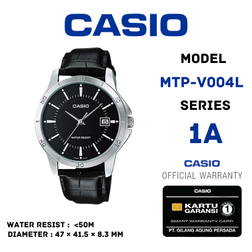Casio General MTP V004L 1A / MTP-V004L-1A Jam Tangan Analog Pria Kulit ready Original
