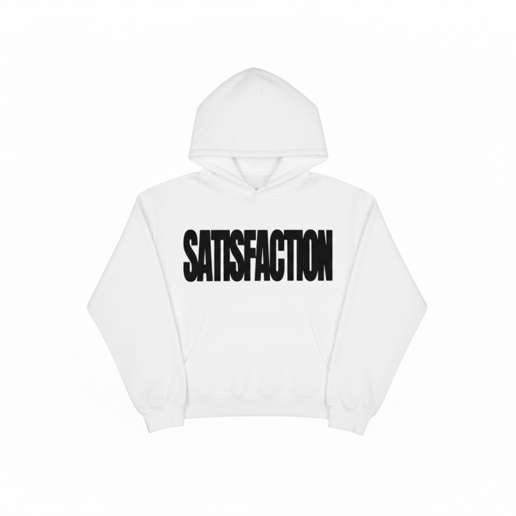 Hoodie Boxy Oversize "SATISFACTION" Putih - Jaket Pria Wanita Streetwear [Gambar Senjata] Distro Pre