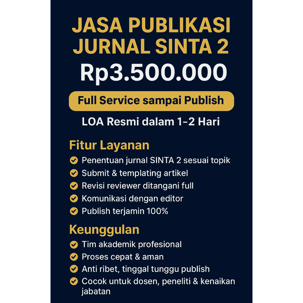 Jasa Publikasi Jurnal Internasional SINTA 2 – Full Service sampai Publish – LOA 1–2 Hari
