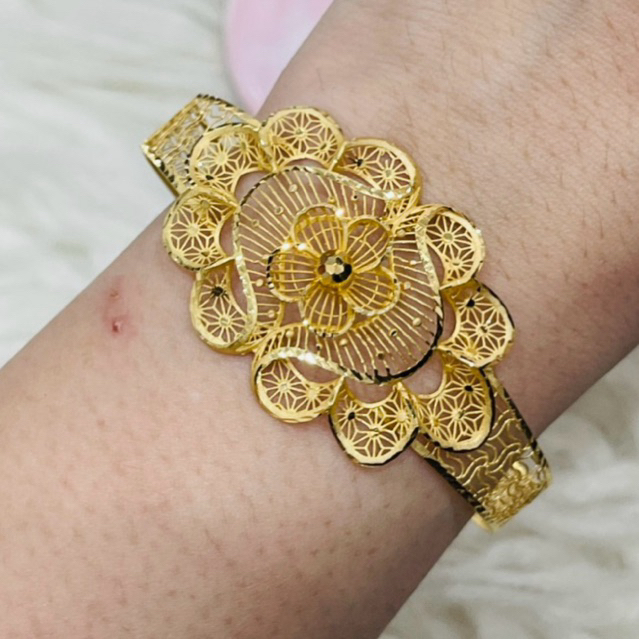 gelang bunga kerawang oval lonjong terbaru emas asli kadar 700