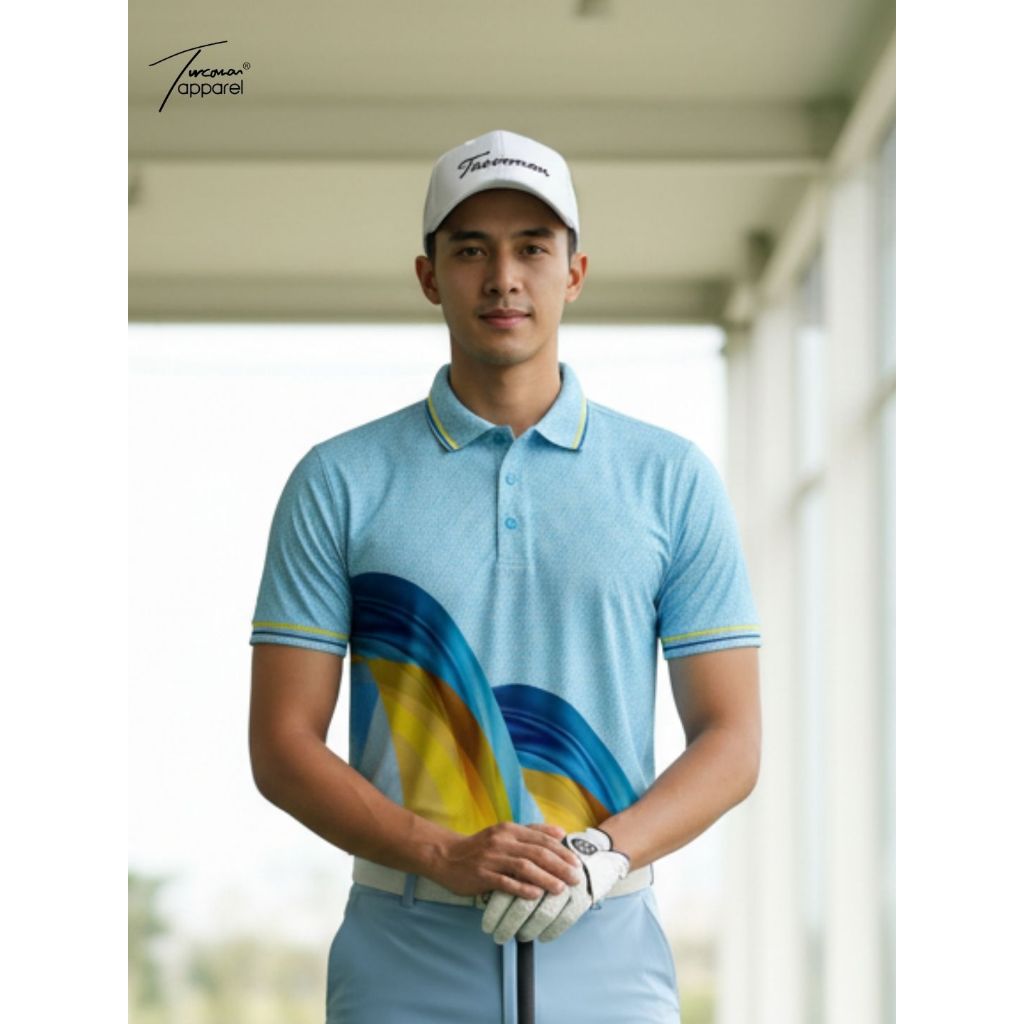 Kaos golf pria baju olahraga dry fit lengan pendek full print