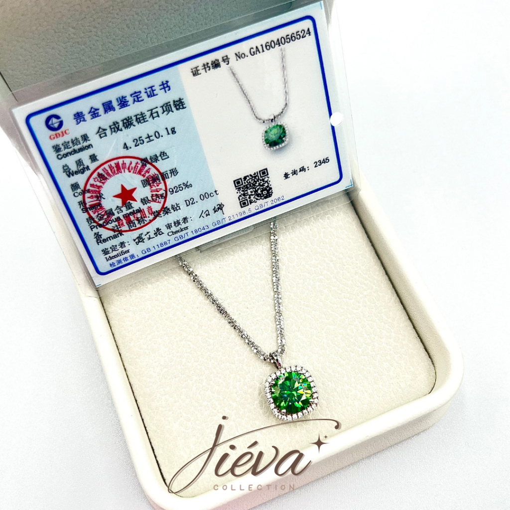 Kalung Moissanite Green Emerald Asli 100% - Kalung Green Emerald Moissanite - Kilau Pelangi Premium 