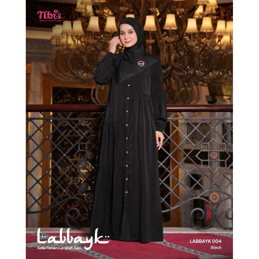 GAMIS LABBAYK 004 BY NIBRAS, GAMIS HITAM PREMIUM, GAMIS NIBRAS HITAM, GAMIS NIBRAS MOCCA