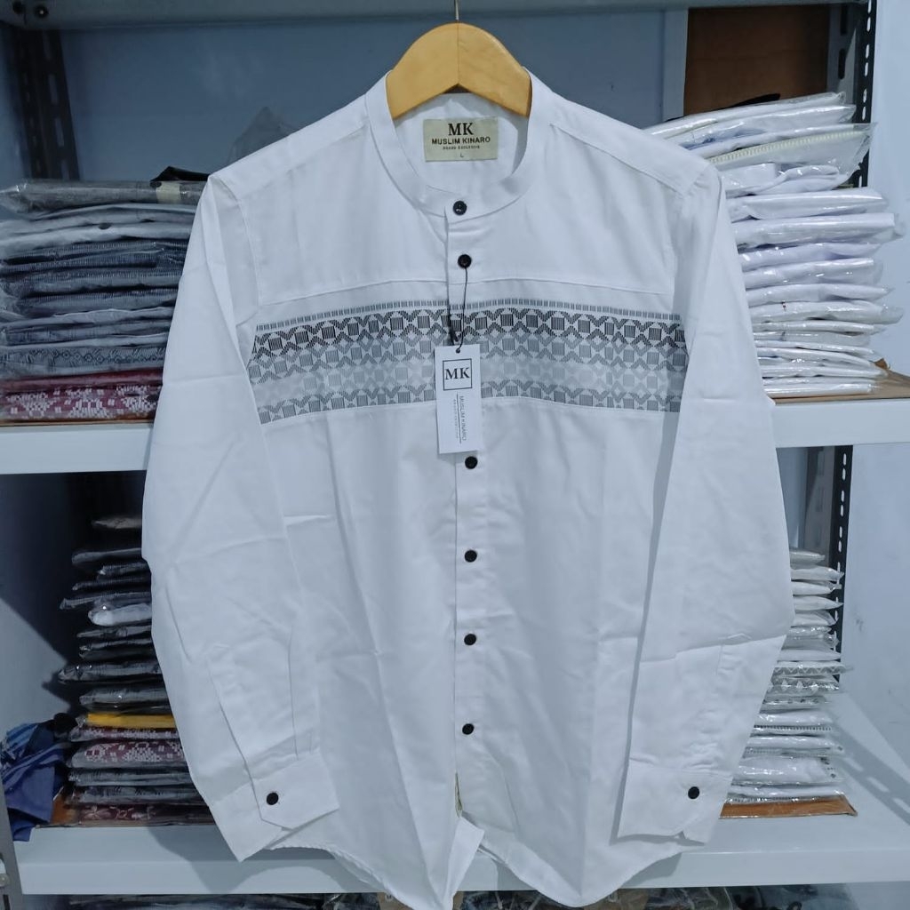 Kemko Baju Koko Putih Pria dewasa kemeja mk Pria tangan panjang kemeja koko katun mewah