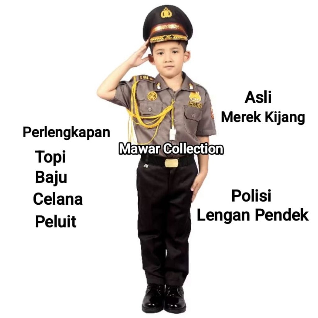 Setelan Baju Profesi Anak POLISI Lengan Pendek (Merek Kijang)