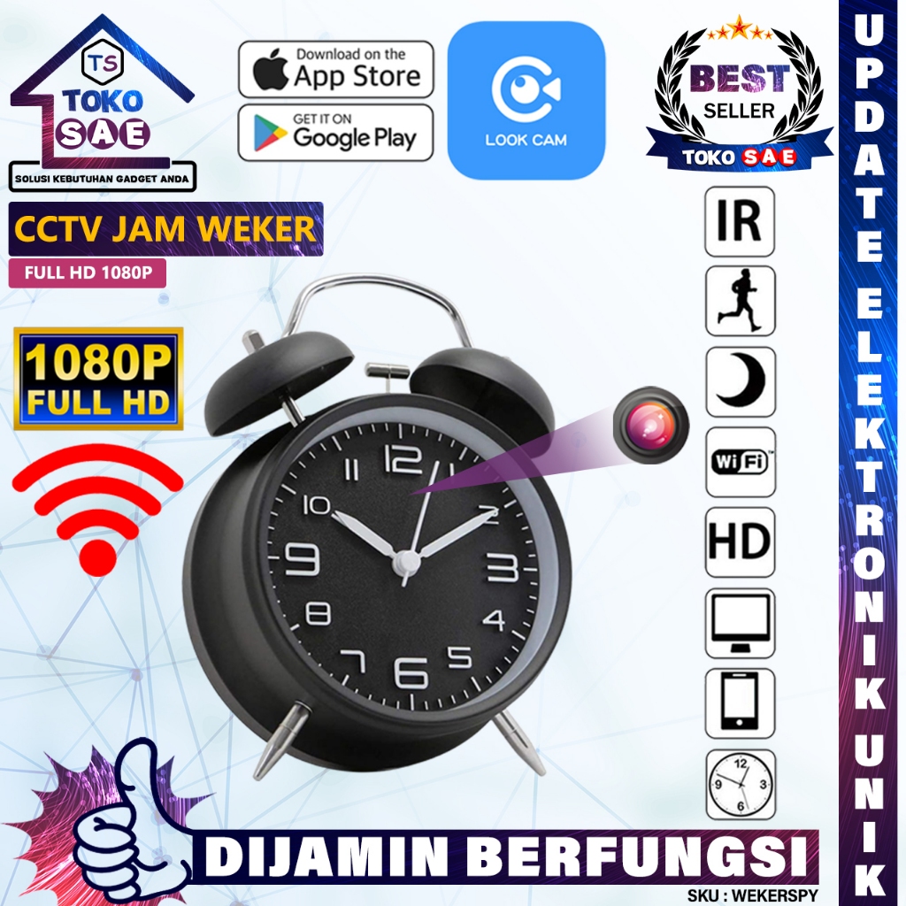Tokosae CCTV Mini Jam Weker Alarm Kamera Clock WiFi 1080P WEKERSPY Hidden Spy Cam Camera Jam Meja