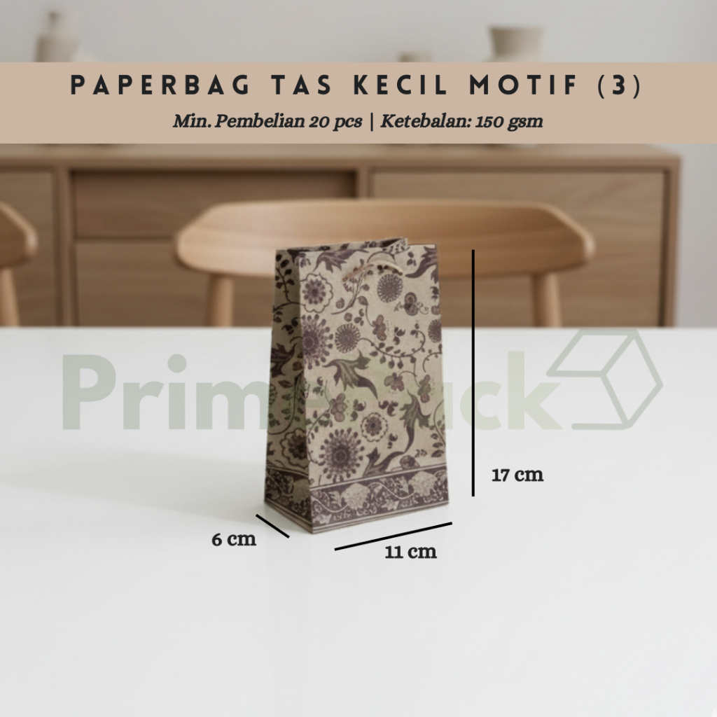 Paperbag Tas Kecil Motif Batik Kraft Coklat Ketebalan 150 gsm Kertas