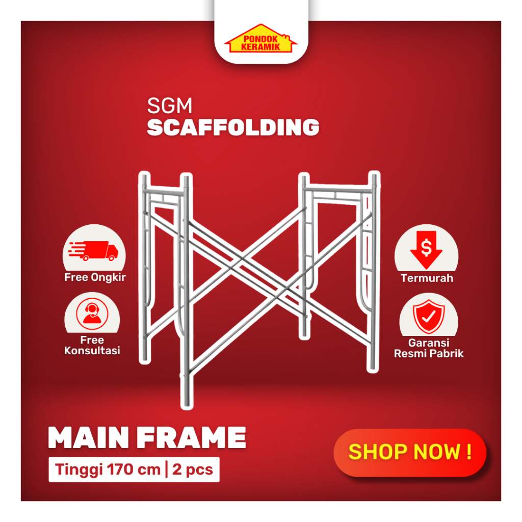 Steger Perancah Scaffolding Galvanis (SGM) 1 Set Lengkap Tinggi 170 cm Besi Galvanis Warna Silver