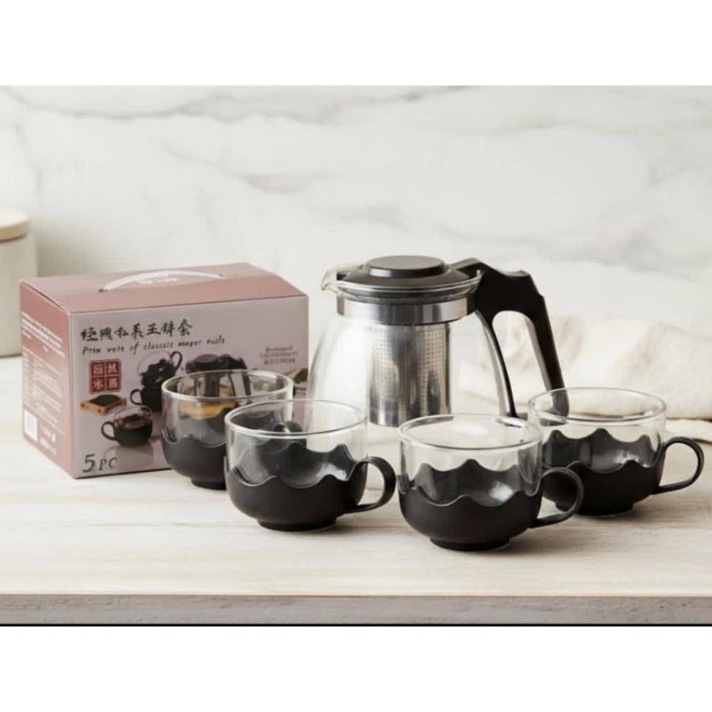 Tea Pot Kaca Set Teko Dan Gelas 806