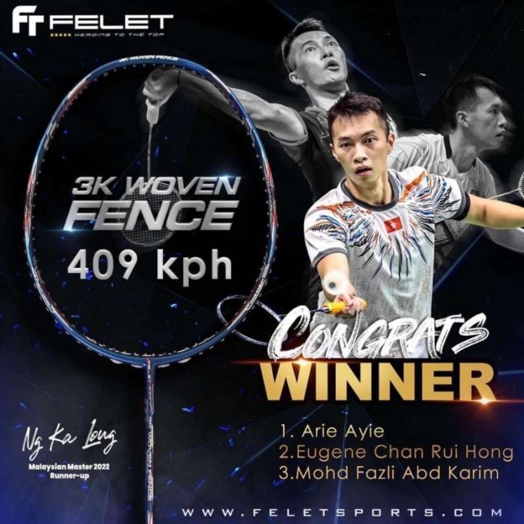 RAKET BADMINTON FELET 3K WOVEN FENCE 40 LBS ORIGINAL