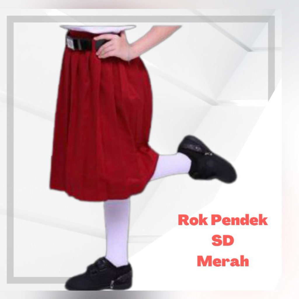 ROK PENDEK Sekolah SD  Rok Rempel turun pinggang Perempuan Seragam Sekolah SD MI MERAH HATI