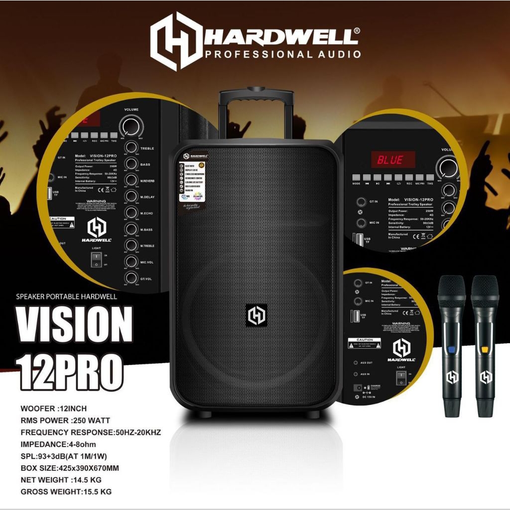 Speaker Portable Meeting 12 inch HARDWELL VISION 12 PRO Original Garansi resmi 1 Tahun Hardwell Visi
