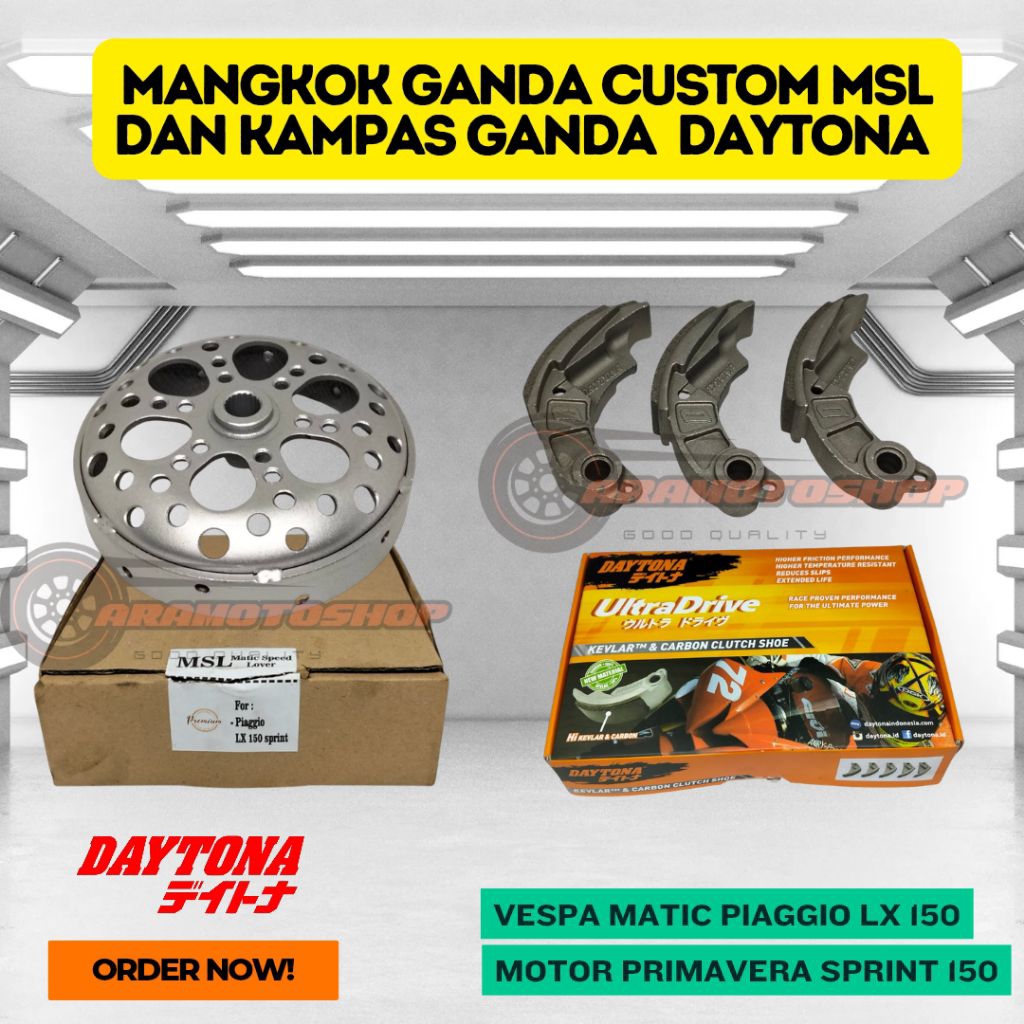 Mangkok Ganda Custom MSL + Kampas Ganda Daytona Kevlar Vespa LX 150 / Primavera Sprint 150