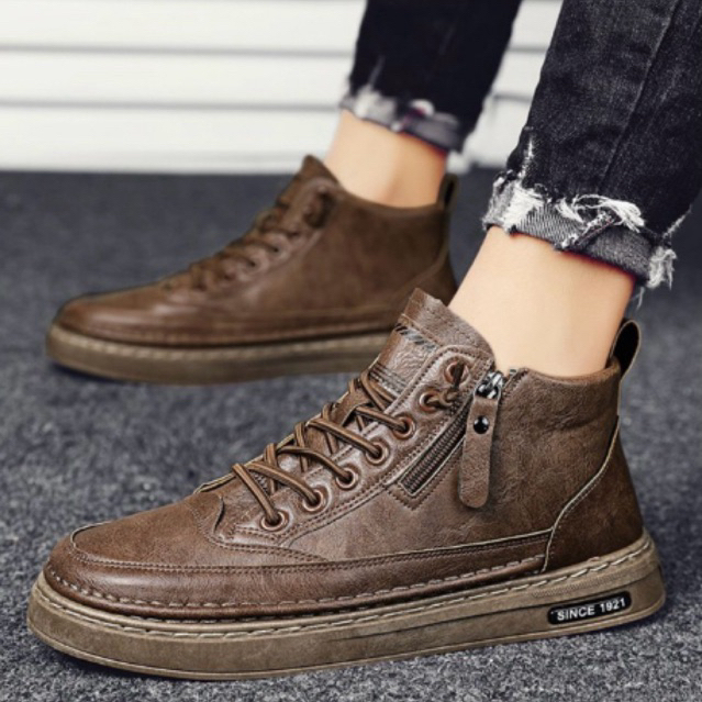 Sepatu Ankle Boots kulit Pria|PREMIUM LEATHER ANKLE HIGH BOOTS |  outdoor male sneaker, business cas