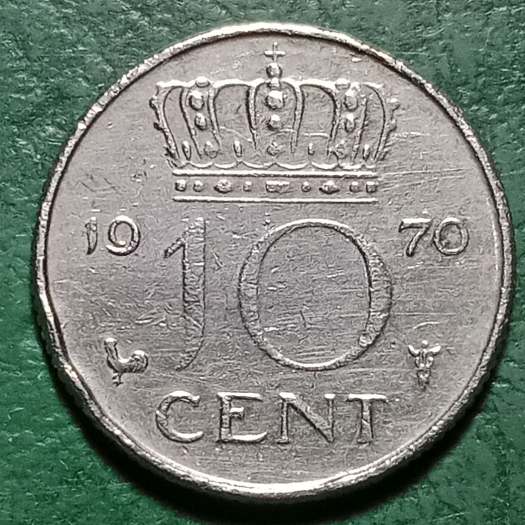 Koin Nederland kuno 10 cent nikel kecil Juliana Tahun 1970