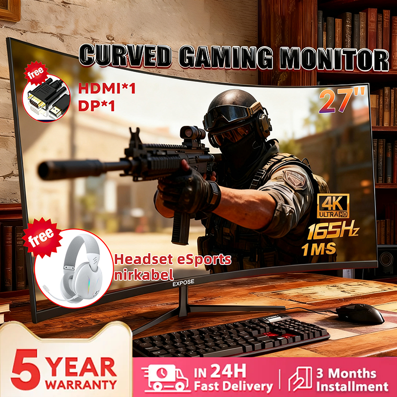 Curved/Flat Monitor PC 24-27 Inch With Speaker 165HZ 1080P LED Computer Monitor 19-27" 75HZ Gaming M