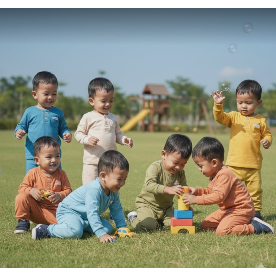 INDOBAYI Setelan Panjang Baby Kids Little Q Polos uk S, M, L, XL, XXL