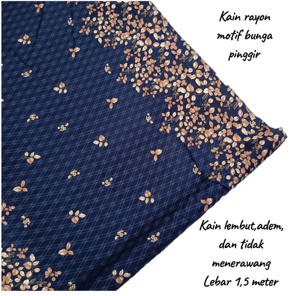 bahan kain katun rayon motif bunga pinggir kain katun rayon viscose premium