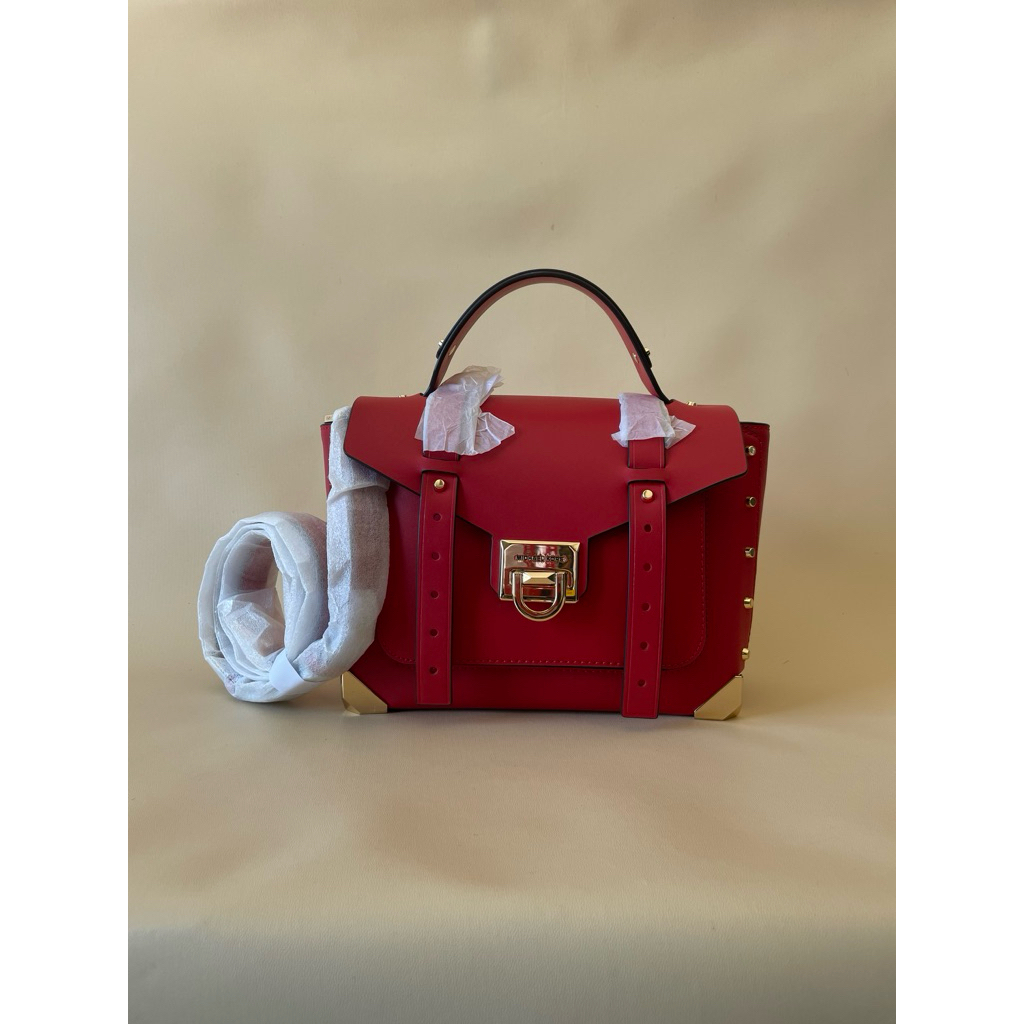 tas wanita mk manhattan leather flame red