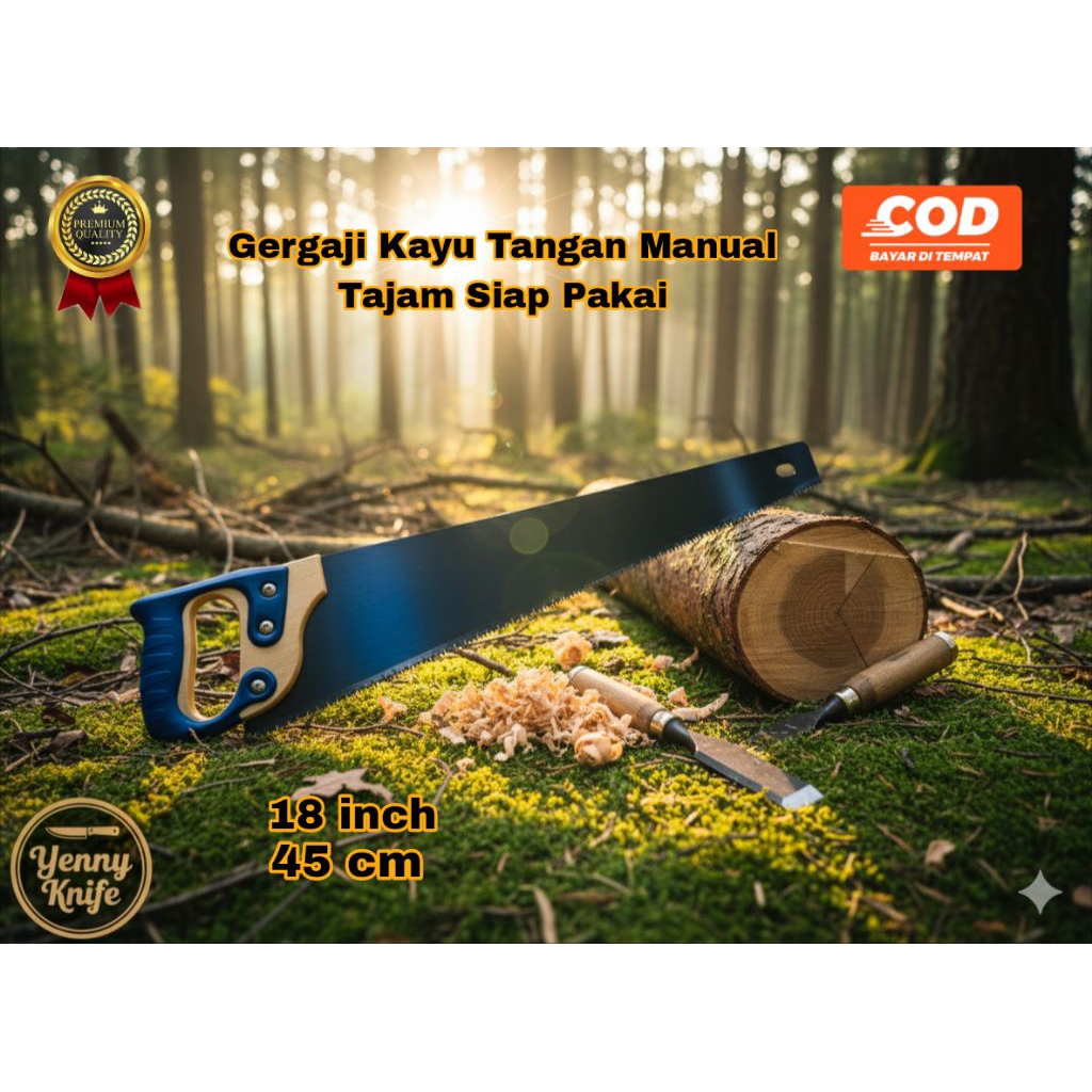 Gergaji Kayu Tangan Manual 18 Inch 45 cm Siap Pakai Sudah Tajam Handsaw