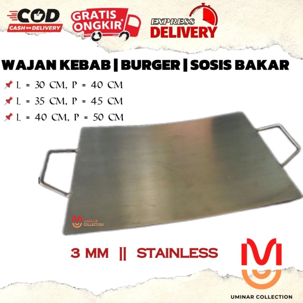 Wajan Kebab | Wajan Burger | Wajan Sosis Bakar | Wajan Melengkung | Wajan Stainless Tebal