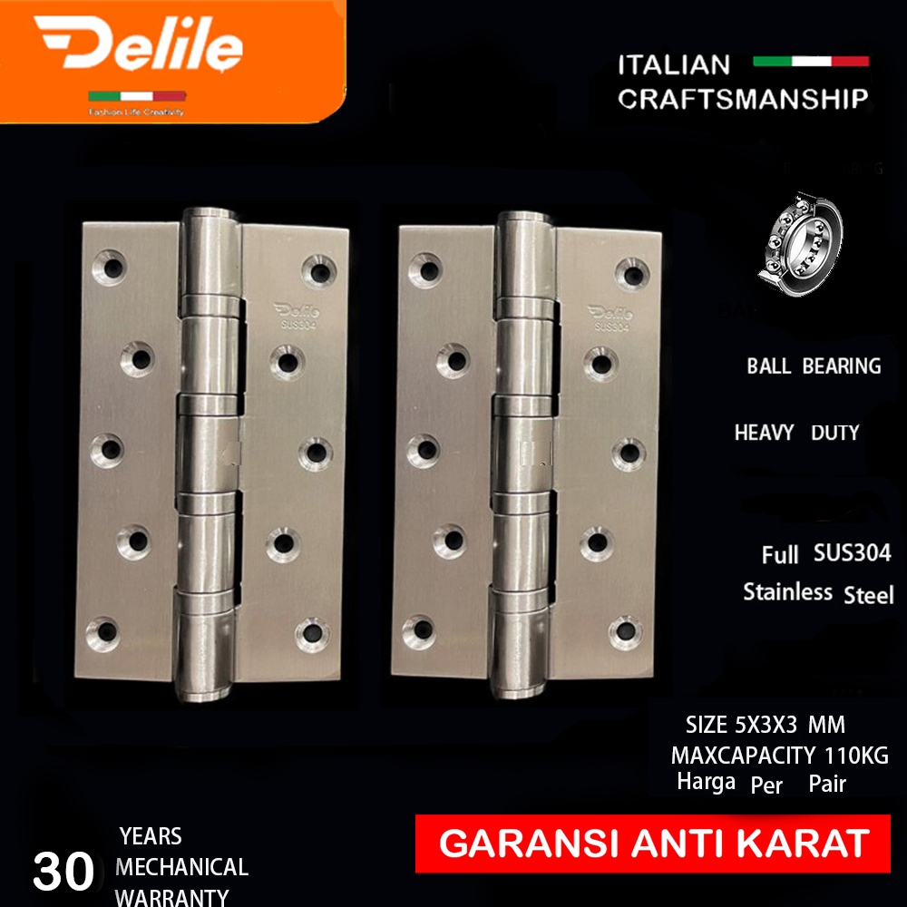 ENGSEL PINTU DELILE ITALY 5X3X3 SUS 304/ENGSEL TEBAL/SUDAH BALLBEARING/ENGSEL JENDELA/ENGSELKUPUKUPU