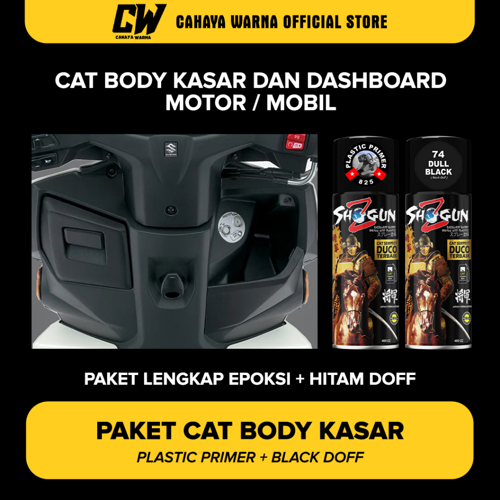 Paket Cat Pilox Body Kasar dan Dashboard Motor Mobil | Shogun Z Paint Plastic Primer 825 Hitam Doff 