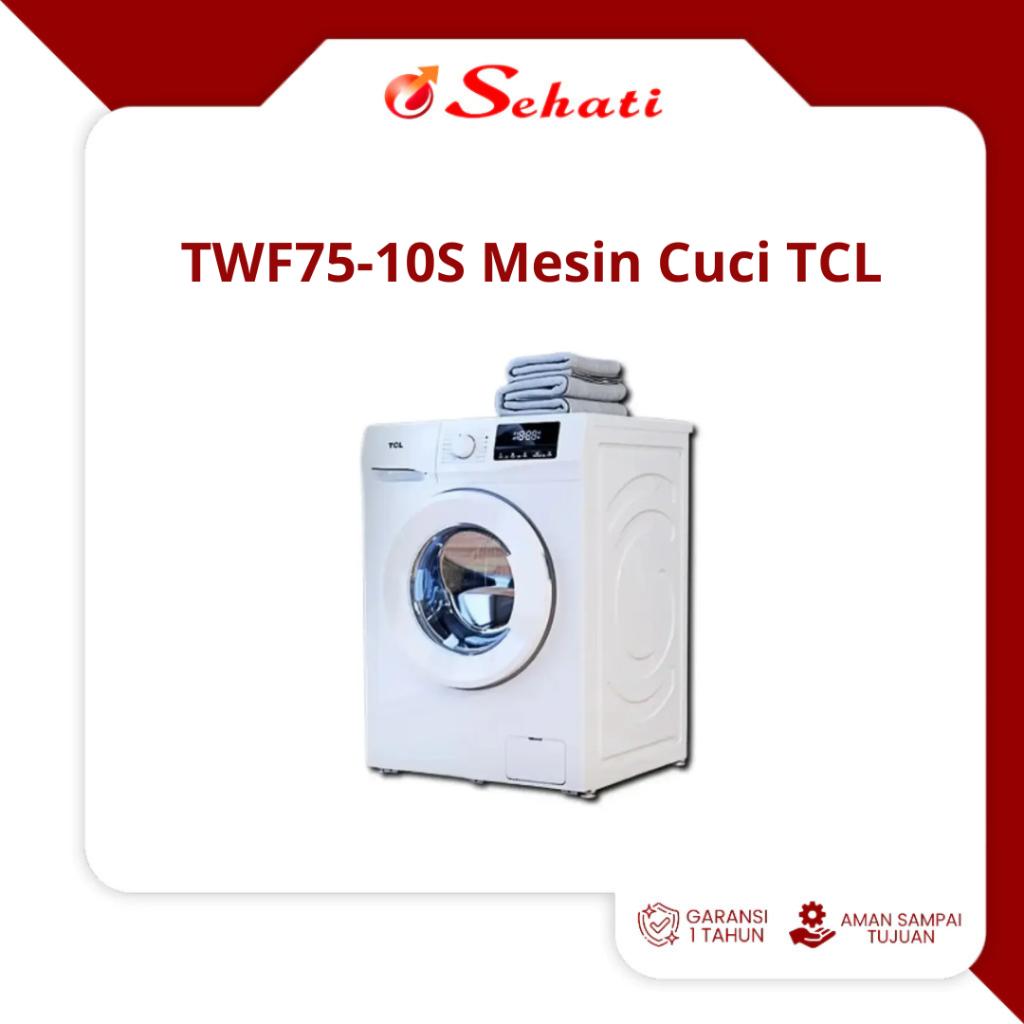 Mesin Cuci Otomatis TCL 7.5 KG Front Loading 1 Tabung Inverter TWF75-10S Low Watt Hemat Energi Digit