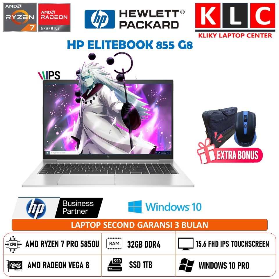 Laptop Gaming Ringan Hp Elitebook 855 G8 AMD Ryzen 7 PRO 5850U 32GB 1TB Ssd 15.6 Full HD IPS TOUCH