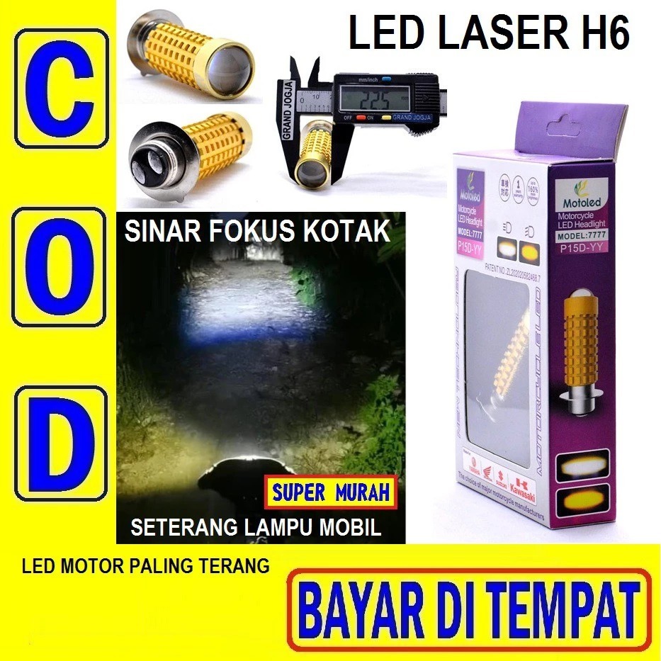 Lampu Led Motor Laser H6 Supersonic Sinar Fokus Kotak Sangat Terang Grade A Putih Kuning Universal