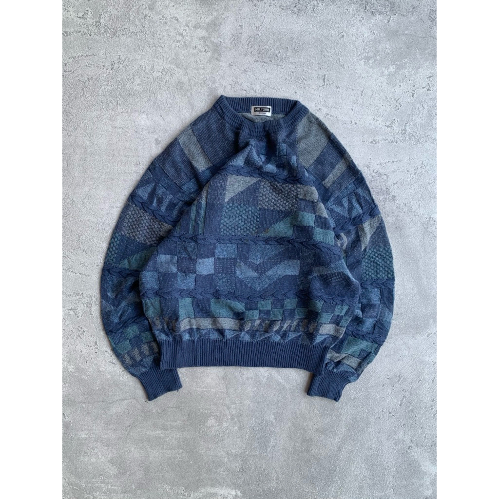 Kniwear vintage cable kepang textured 3D coogi pattern grandpa sweater jumpers by MR. YORK