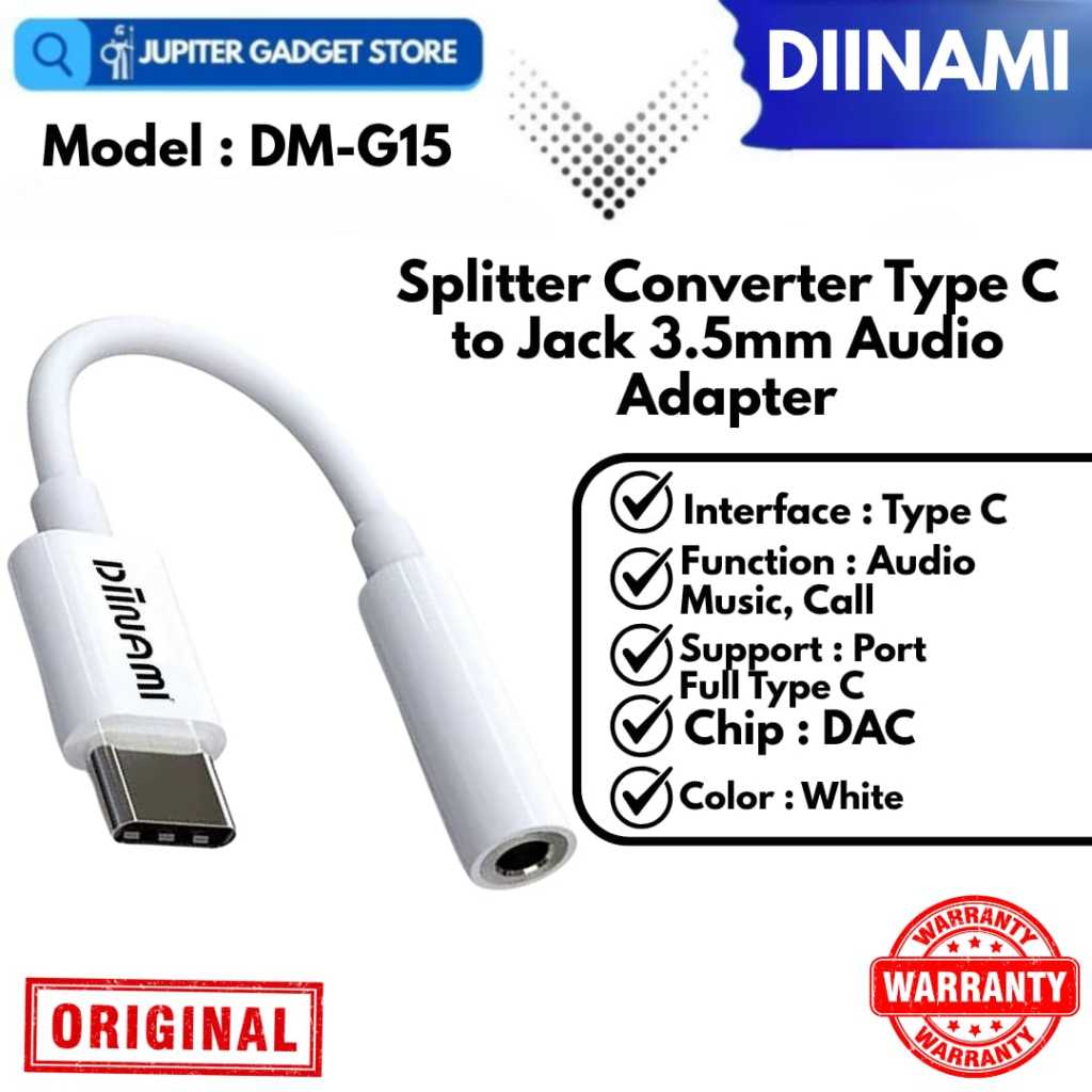DIINAMI G15 Splitter Converter iPhone 15 16 Type C to Jack 3.5mm Audio Adapter
