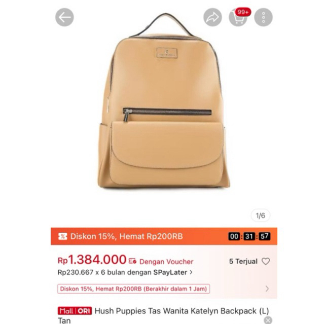 Preloved Hush Puppies Katelyn Bagpack (Tan)