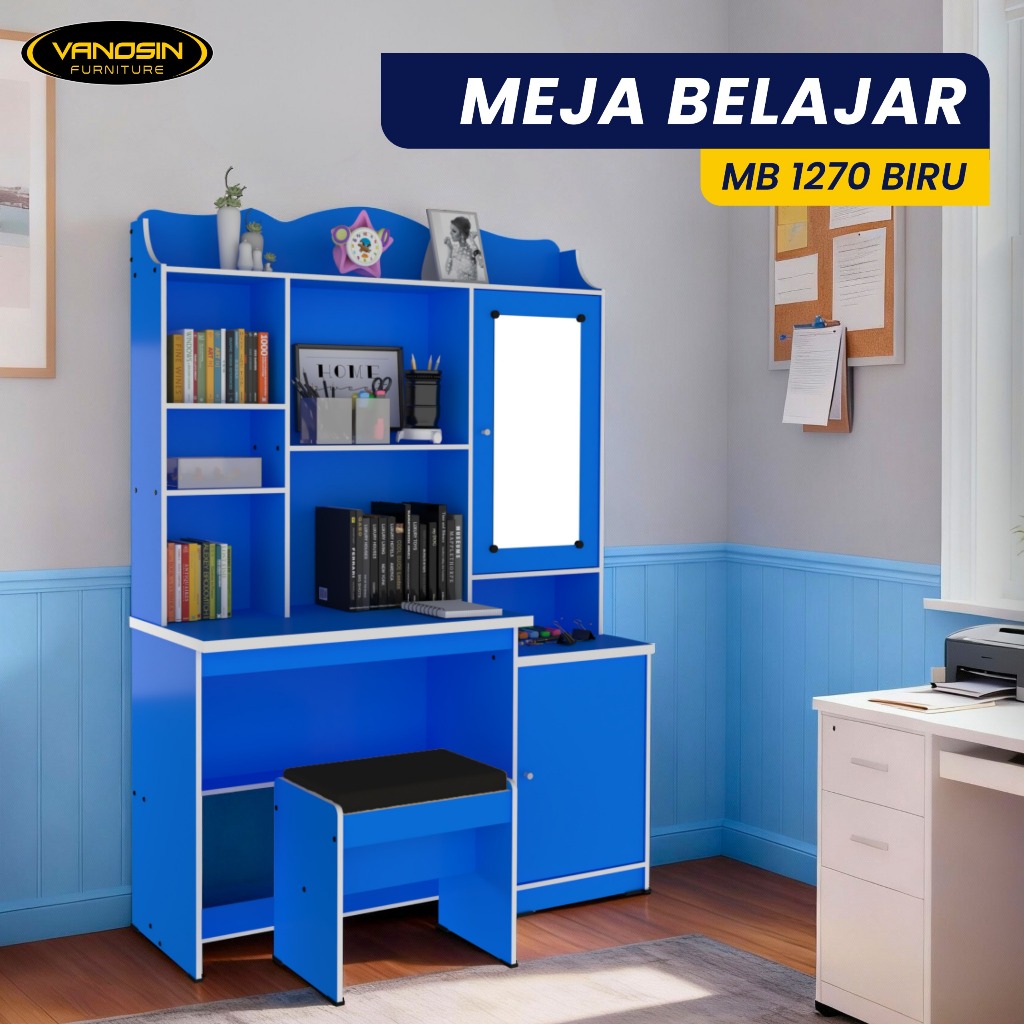 Vanosin Meja Belajar Anak / Meja Belajar Minimalis / Meja Belajar Anak Laki Laki / MB 1270 Biru