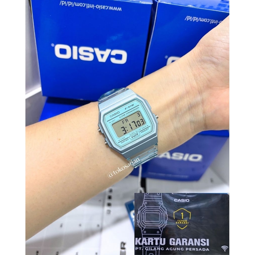 Jam Tangan Casio F-91WS-7DF Warna Transparan Unisex Pria dan Wanita