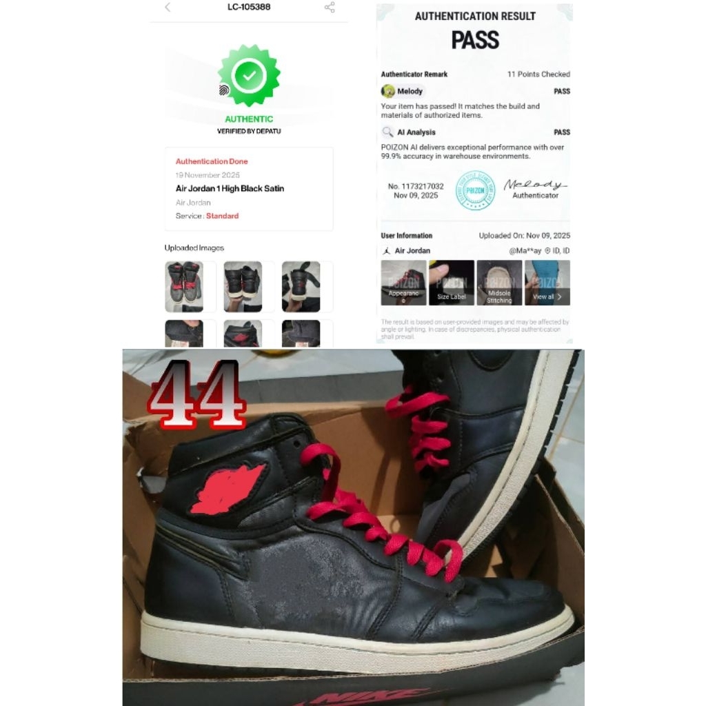 aj1 sepatu casual jordan BLACK SATIN HIGH bukan zero cloud sics